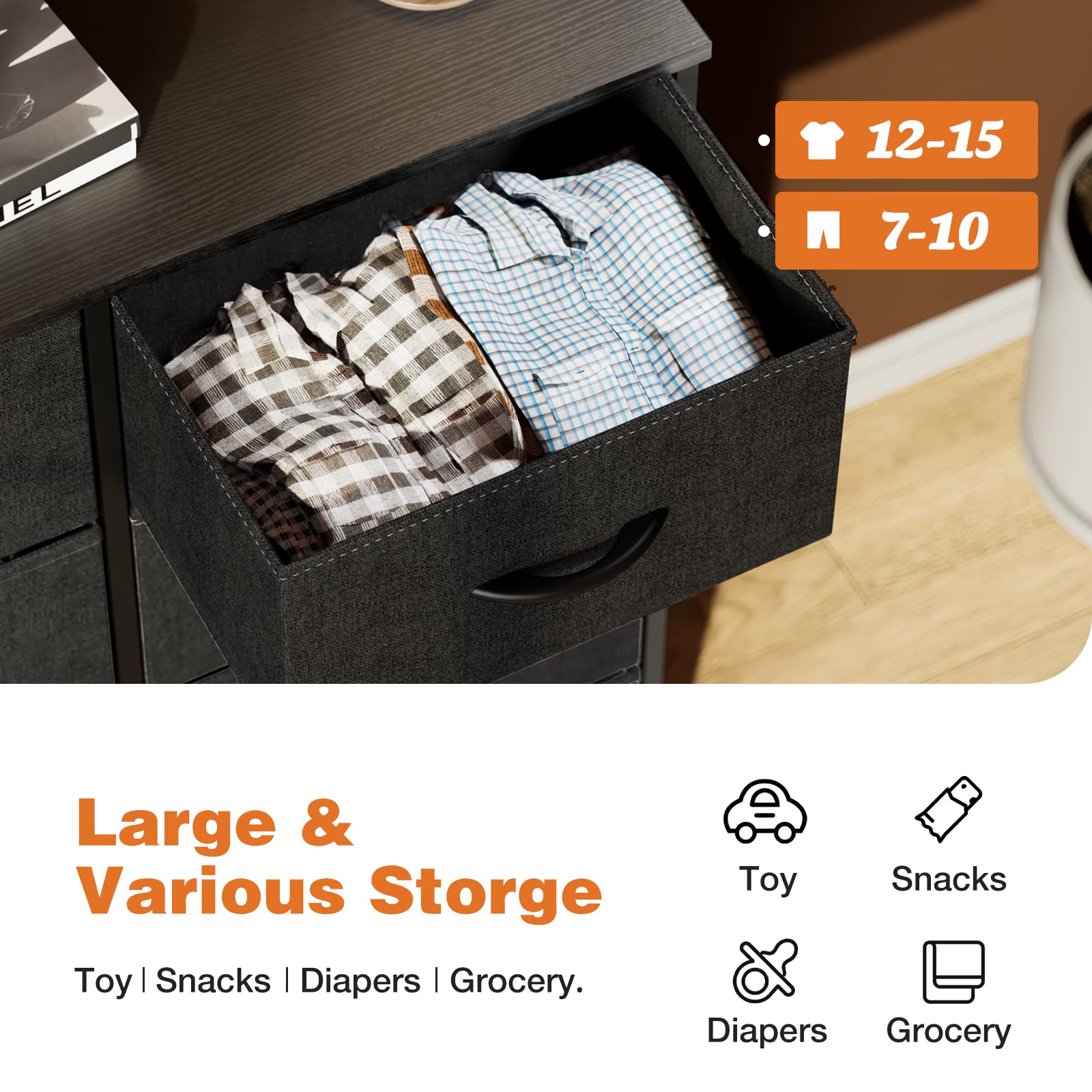 JOYFINITY Tall Dresser Fabric Storage Tower with 8 Fabric Bins Drawers,Wooden Top for Kid Room, Closet, Entryway, Nursery