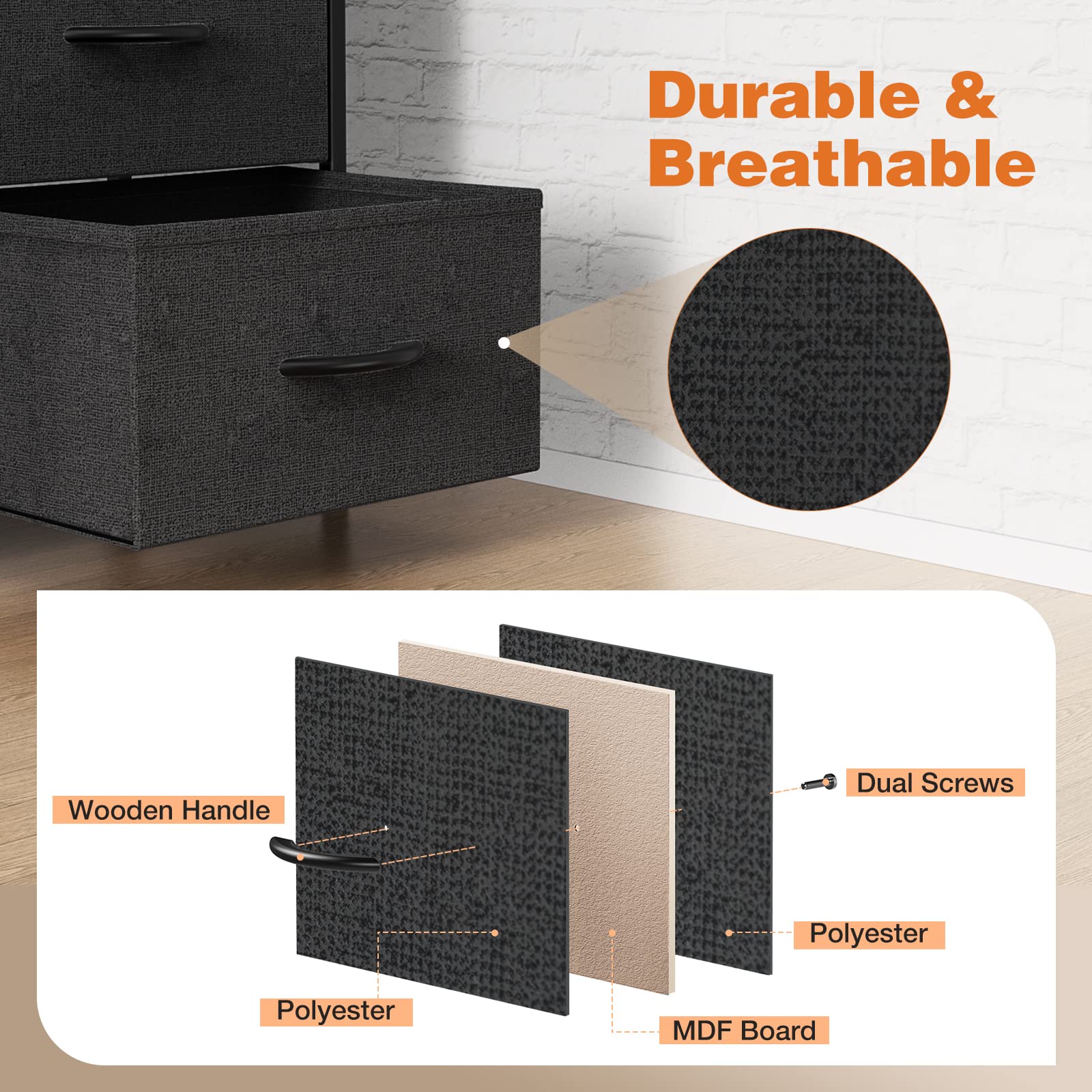 JOYFINITY Tall Dresser Fabric Storage Tower with 8 Fabric Bins Drawers,Wooden Top for Kid Room, Closet, Entryway, Nursery