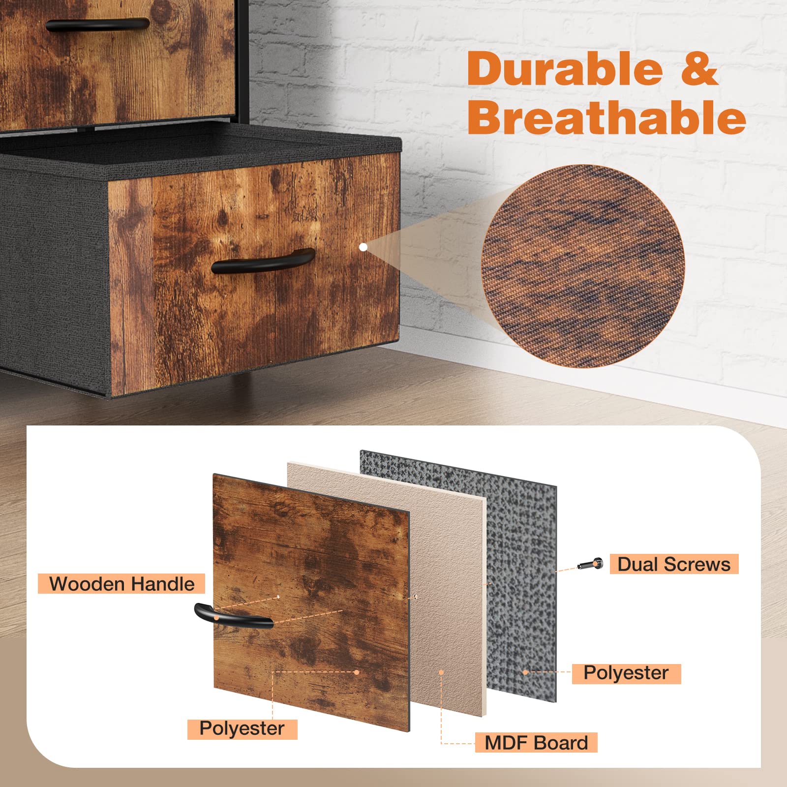 JOYFINITY Tall Dresser Fabric Storage Tower with 8 Fabric Bins Drawers,Wooden Top for Kid Room, Closet, Entryway, Nursery