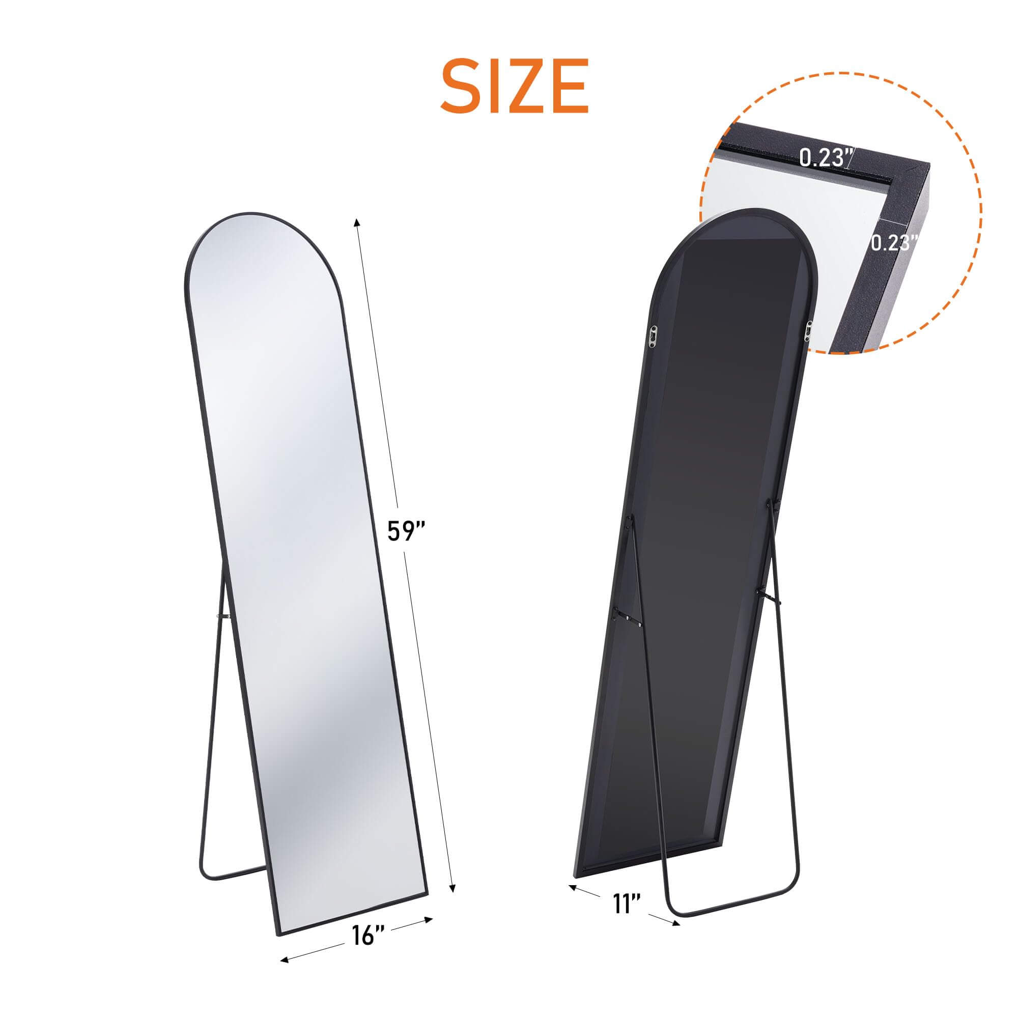 JOYFINITY 64"x 21" Floor Standing Mirror, Wall Mirror with Stand Aluminum Alloy Thin Frame