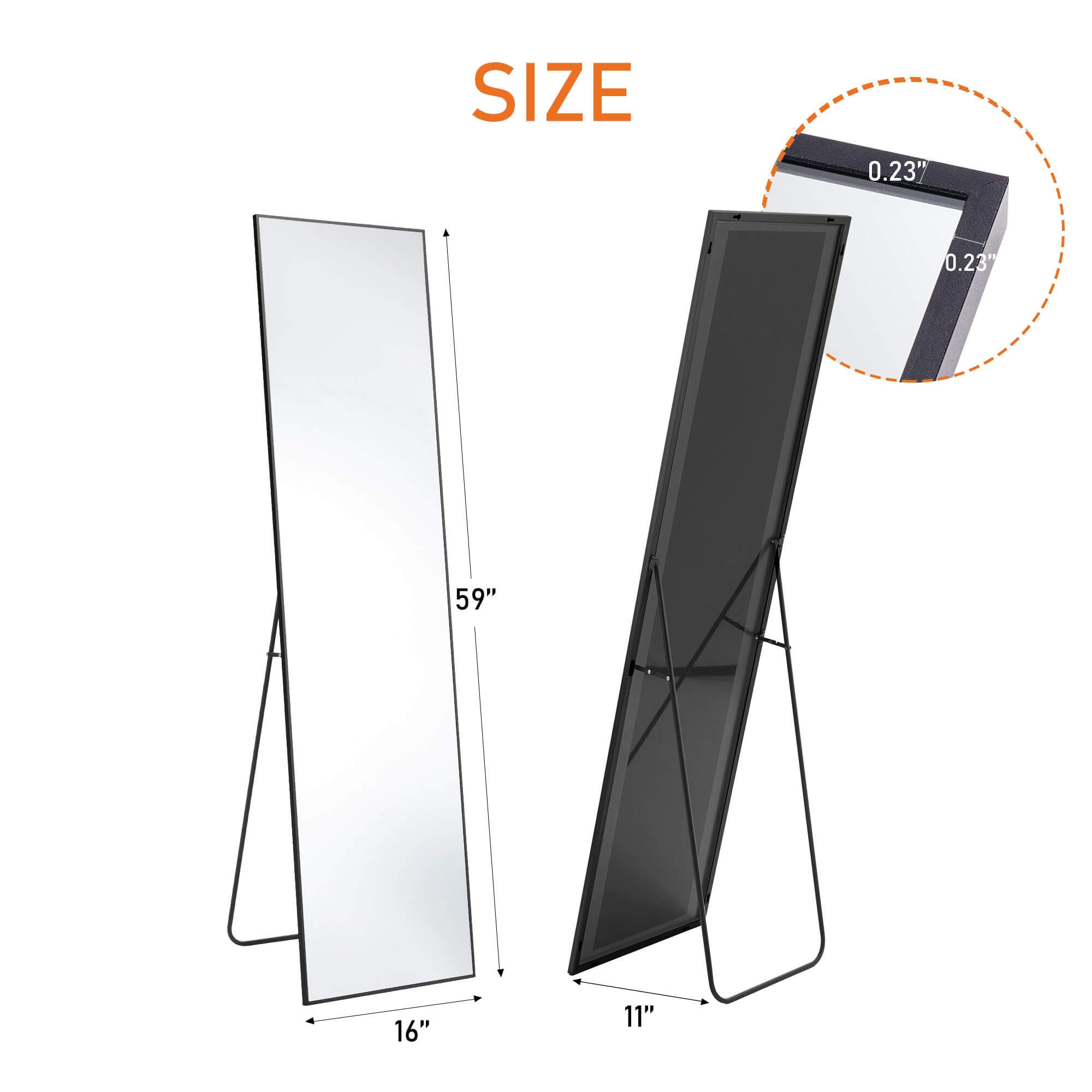 JOYFINITY 64"x 21" Floor Standing Mirror, Wall Mirror with Stand Aluminum Alloy Thin Frame