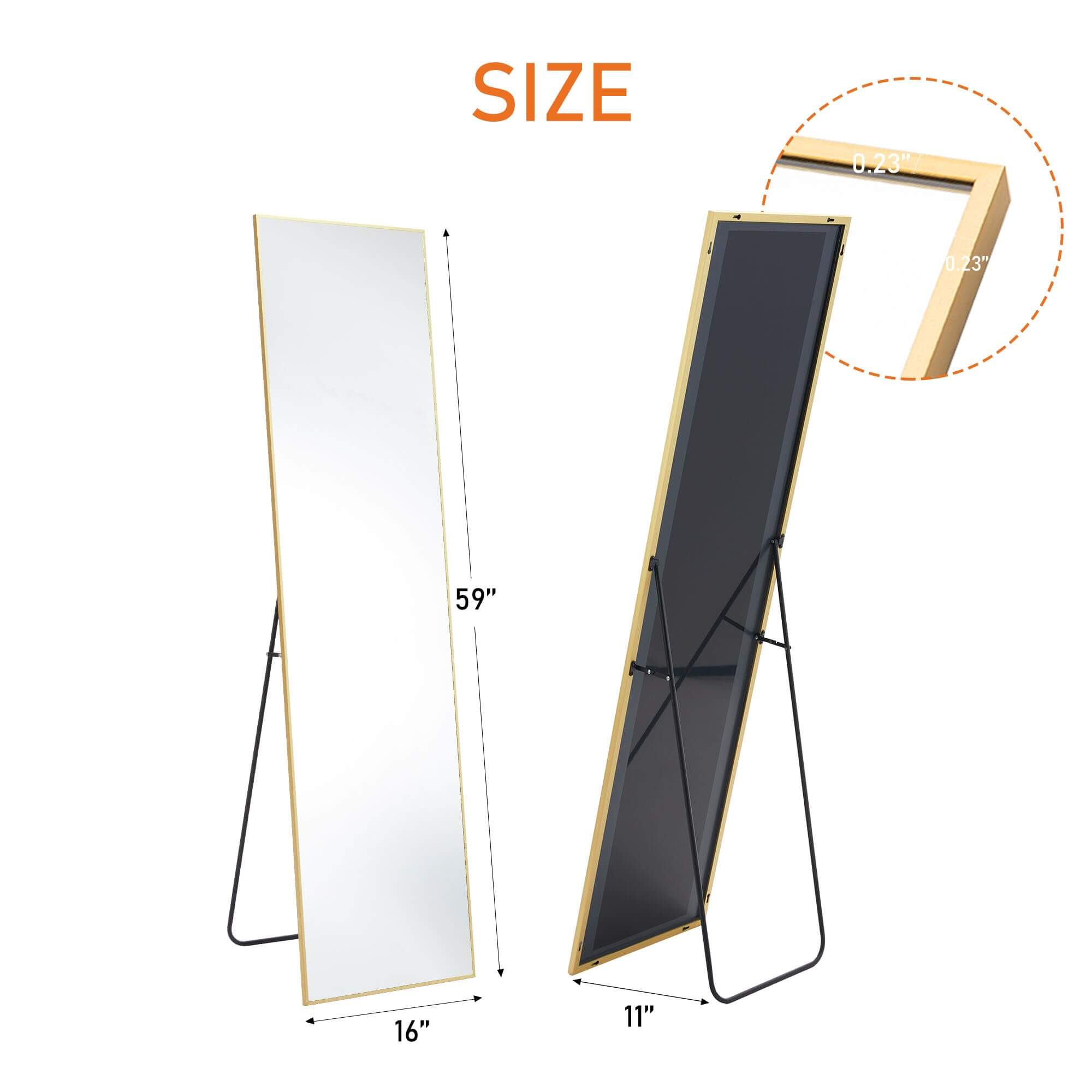 JOYFINITY 64"x 21" Floor Standing Mirror, Wall Mirror with Stand Aluminum Alloy Thin Frame