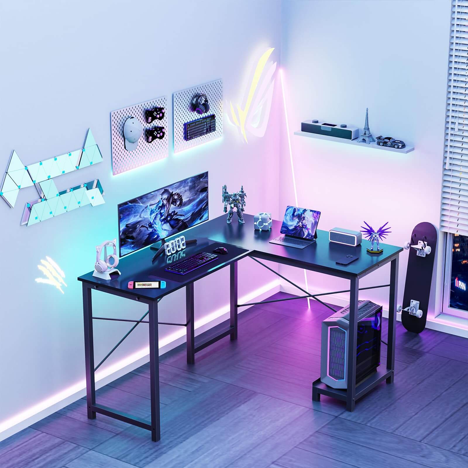 JOYFINITY L Shaped Gaming Desk, Corner Desks with CPU Stand Side Bag for Home Office Dorm Sturdy