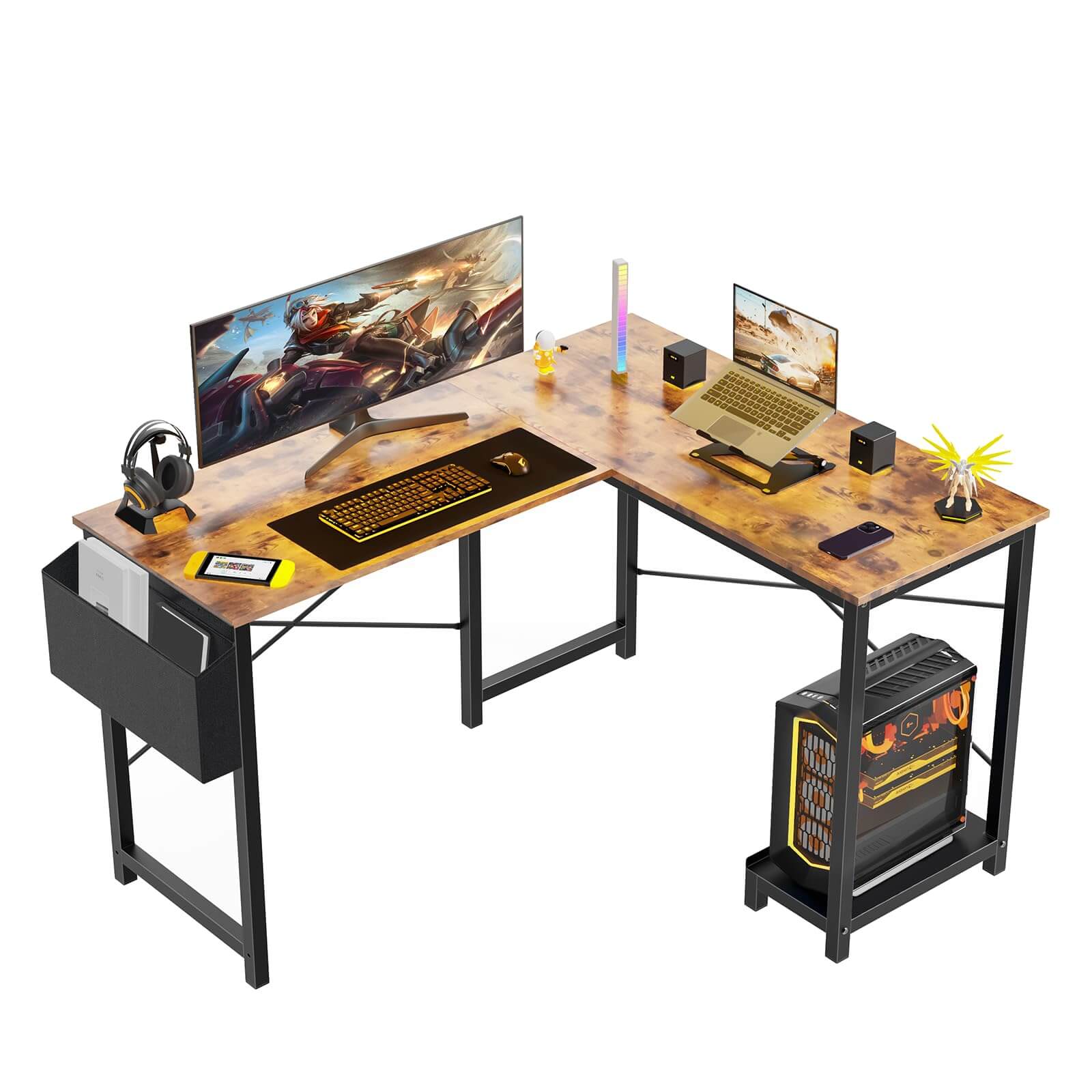 JOYFINITY L Shaped Gaming Desk, Corner Desks with CPU Stand Side Bag for Home Office Dorm Sturdy