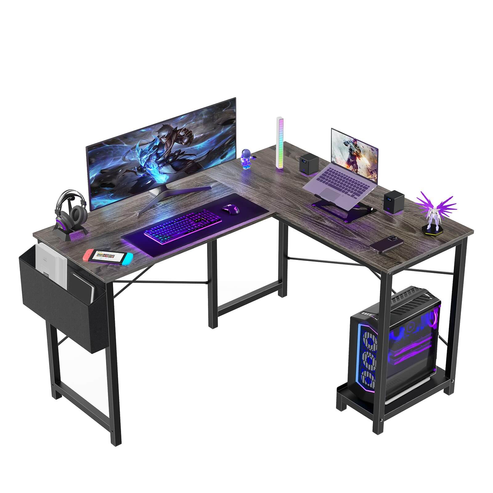 JOYFINITY L Shaped Gaming Desk, Corner Desks with CPU Stand Side Bag for Home Office Dorm Sturdy