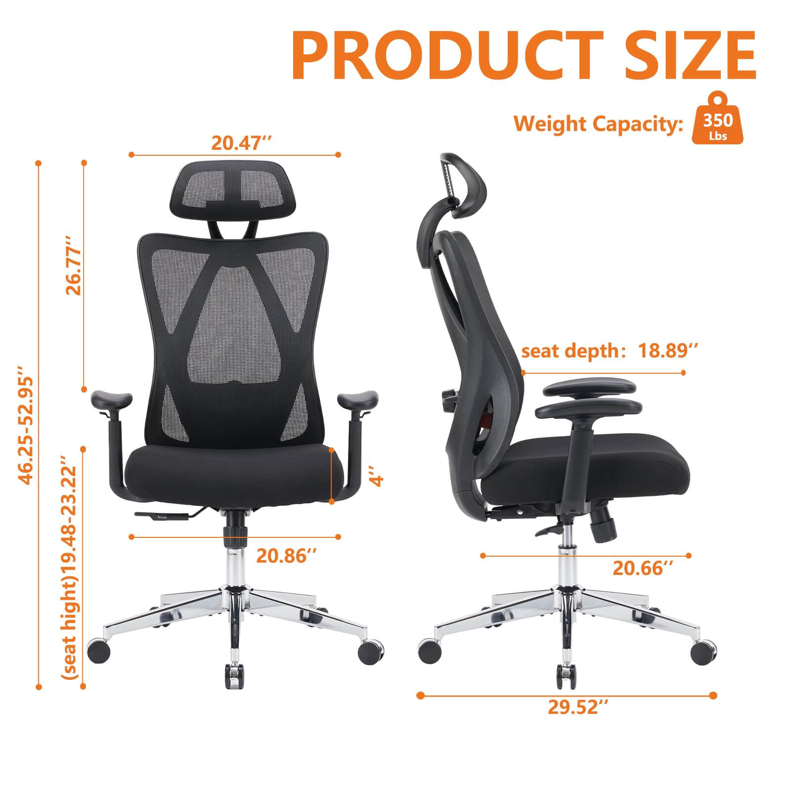 JOYFINITY Ergonomic Office Chair with 2D Armrest Adjustable Lumbar Support & Headrest,135°Tilt Function
