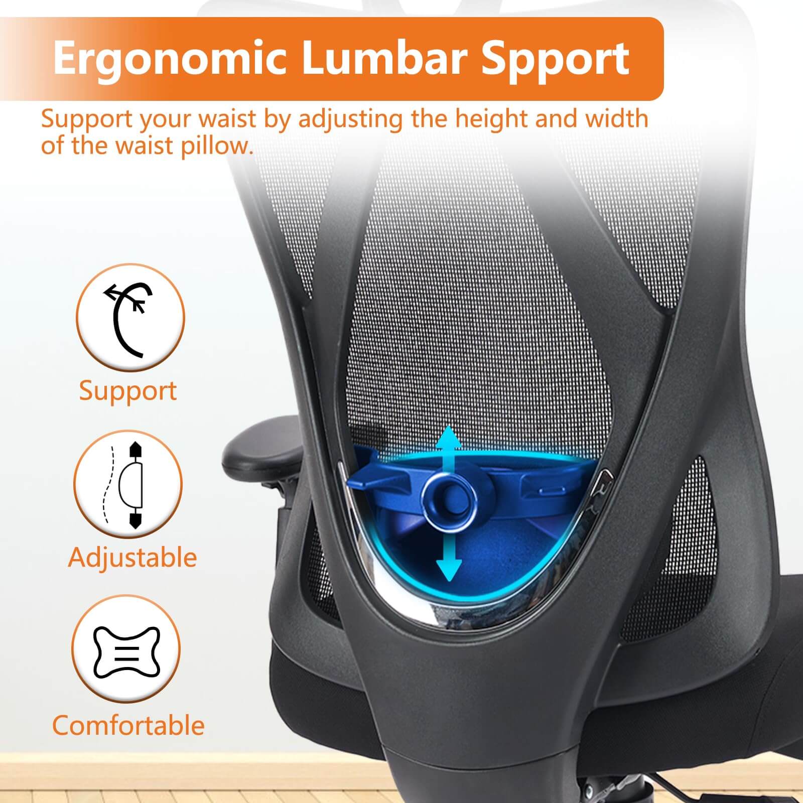 JOYFINITY Ergonomic Office Chair with 2D Armrest Adjustable Lumbar Support & Headrest,135°Tilt Function