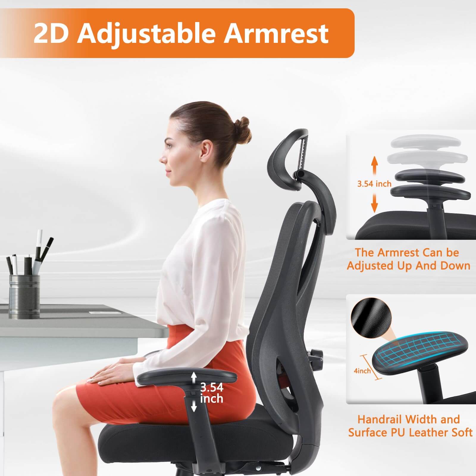 JOYFINITY Ergonomic Office Chair with 2D Armrest Adjustable Lumbar Support & Headrest,135°Tilt Function