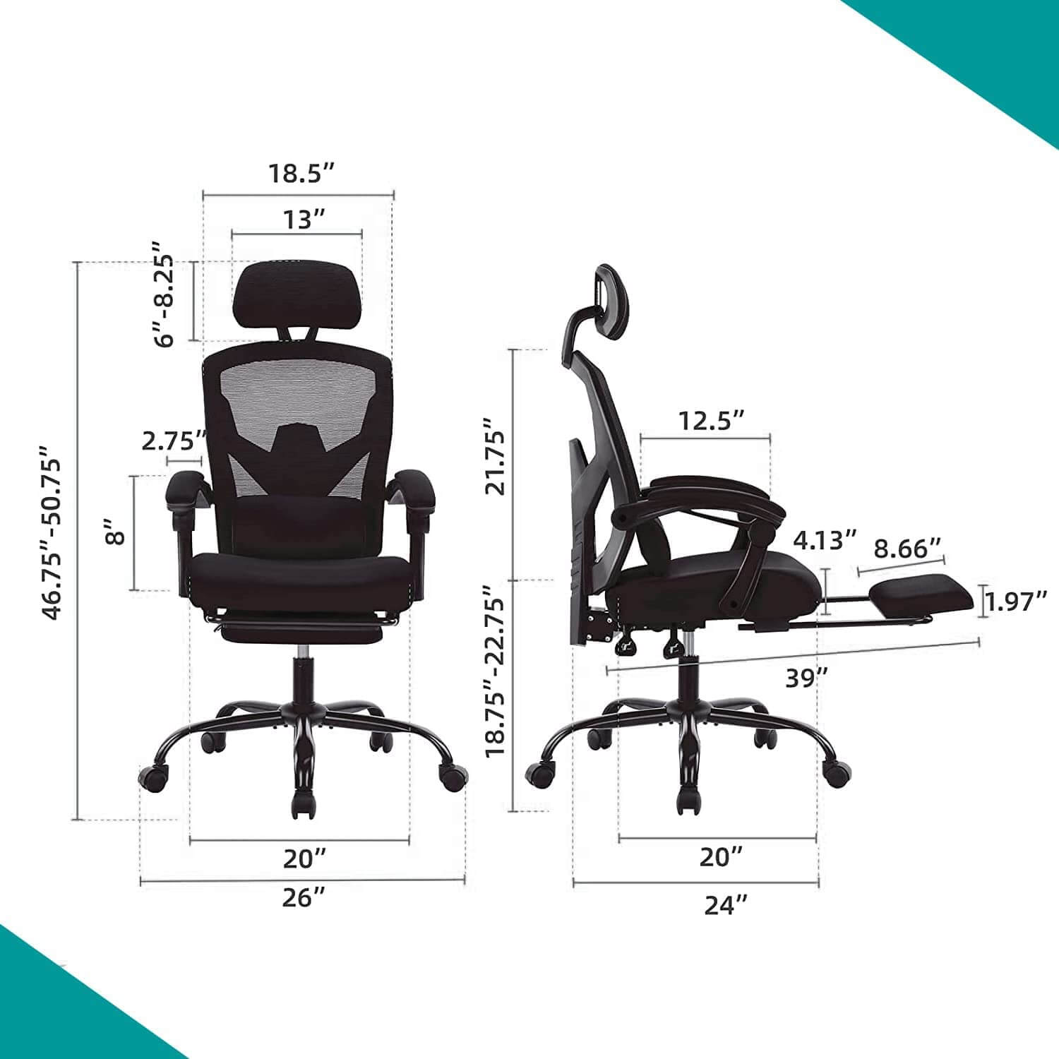 JOYFINITY Retractable Footrest Ergonomic Swivel Office Chair with Lumbar Support Pillow and Padded Armrests