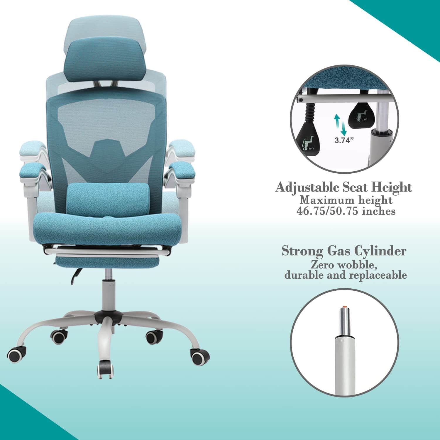 JOYFINITY Retractable Footrest Ergonomic Swivel Office Chair with Lumbar Support Pillow and Padded Armrests
