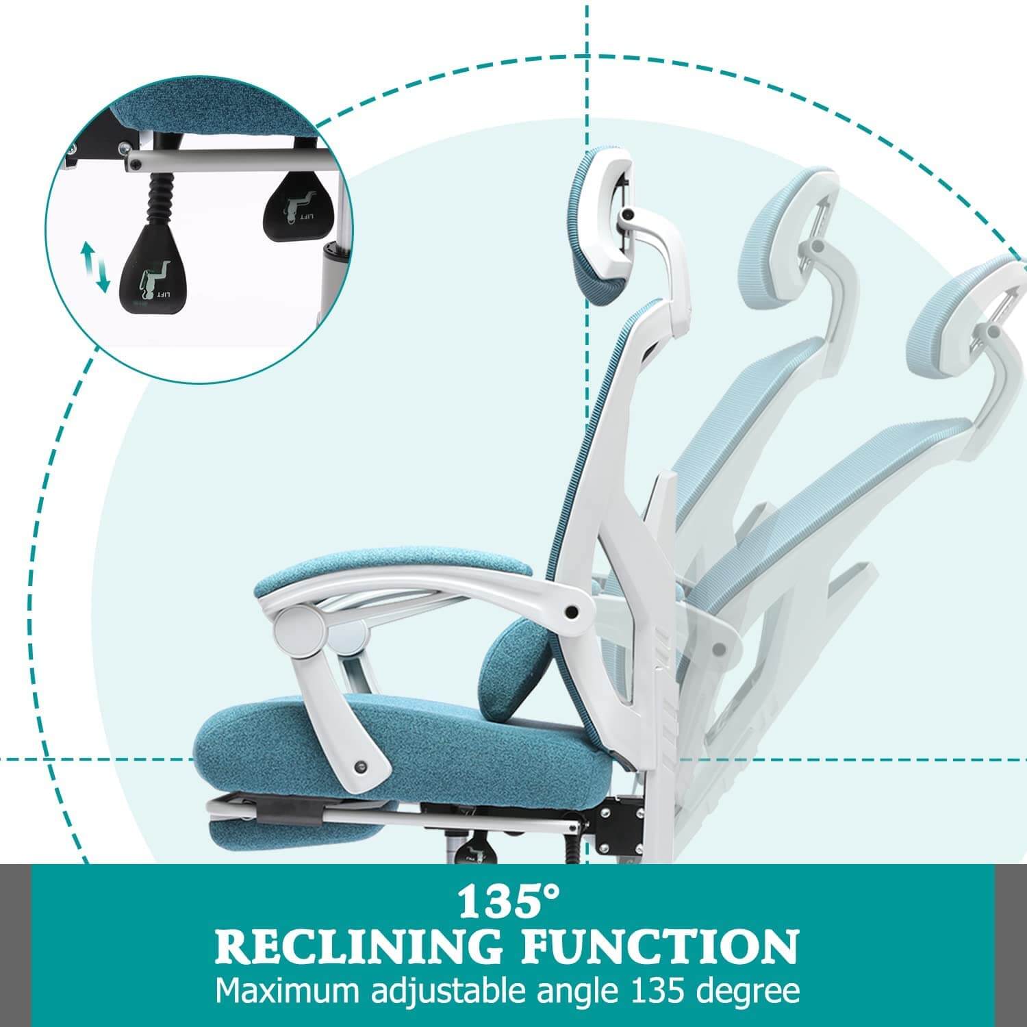 JOYFINITY Retractable Footrest Ergonomic Swivel Office Chair with Lumbar Support Pillow and Padded Armrests