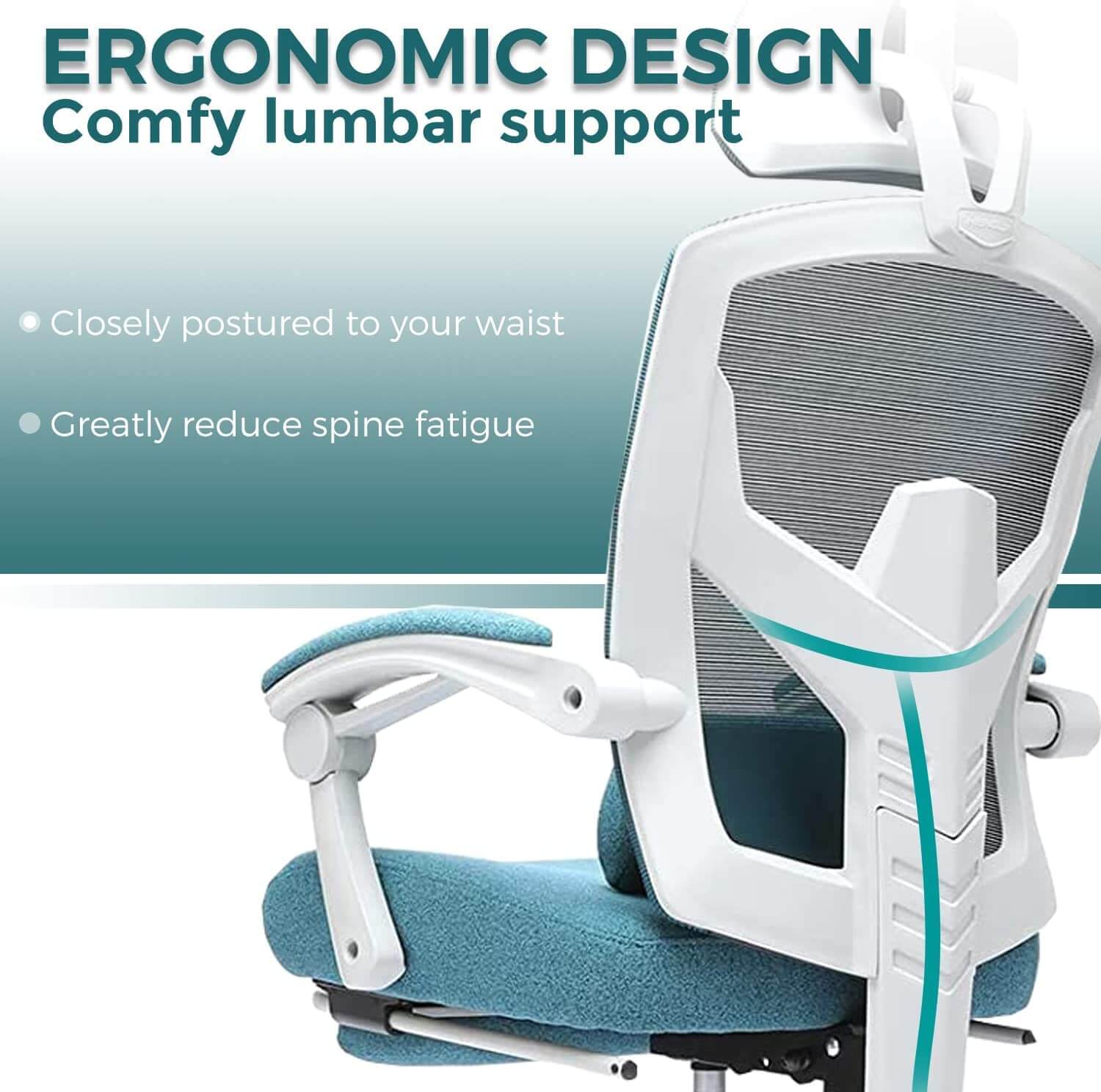 JOYFINITY Retractable Footrest Ergonomic Swivel Office Chair with Lumbar Support Pillow and Padded Armrests