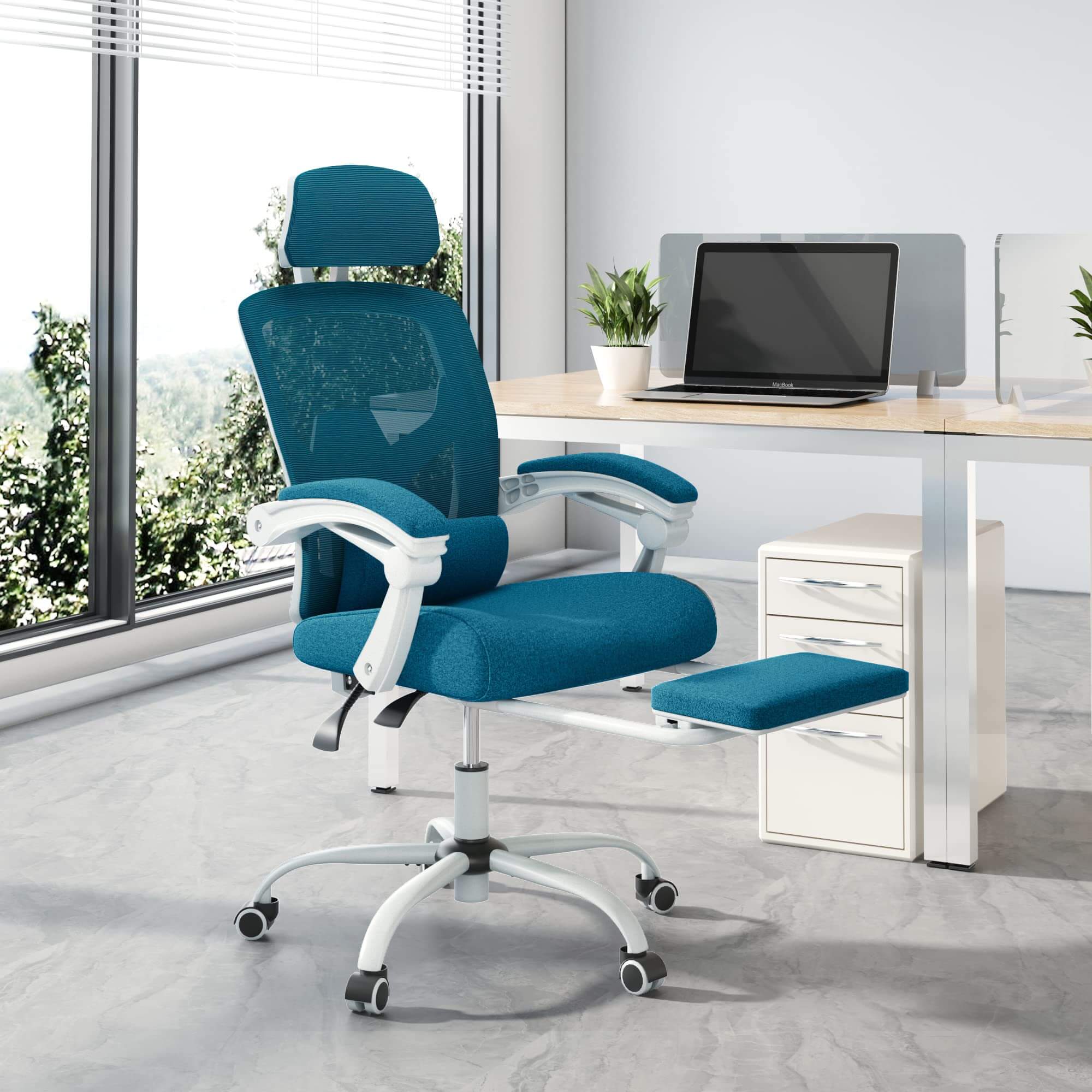 JOYFINITY Retractable Footrest Ergonomic Swivel Office Chair with Lumbar Support Pillow and Padded Armrests