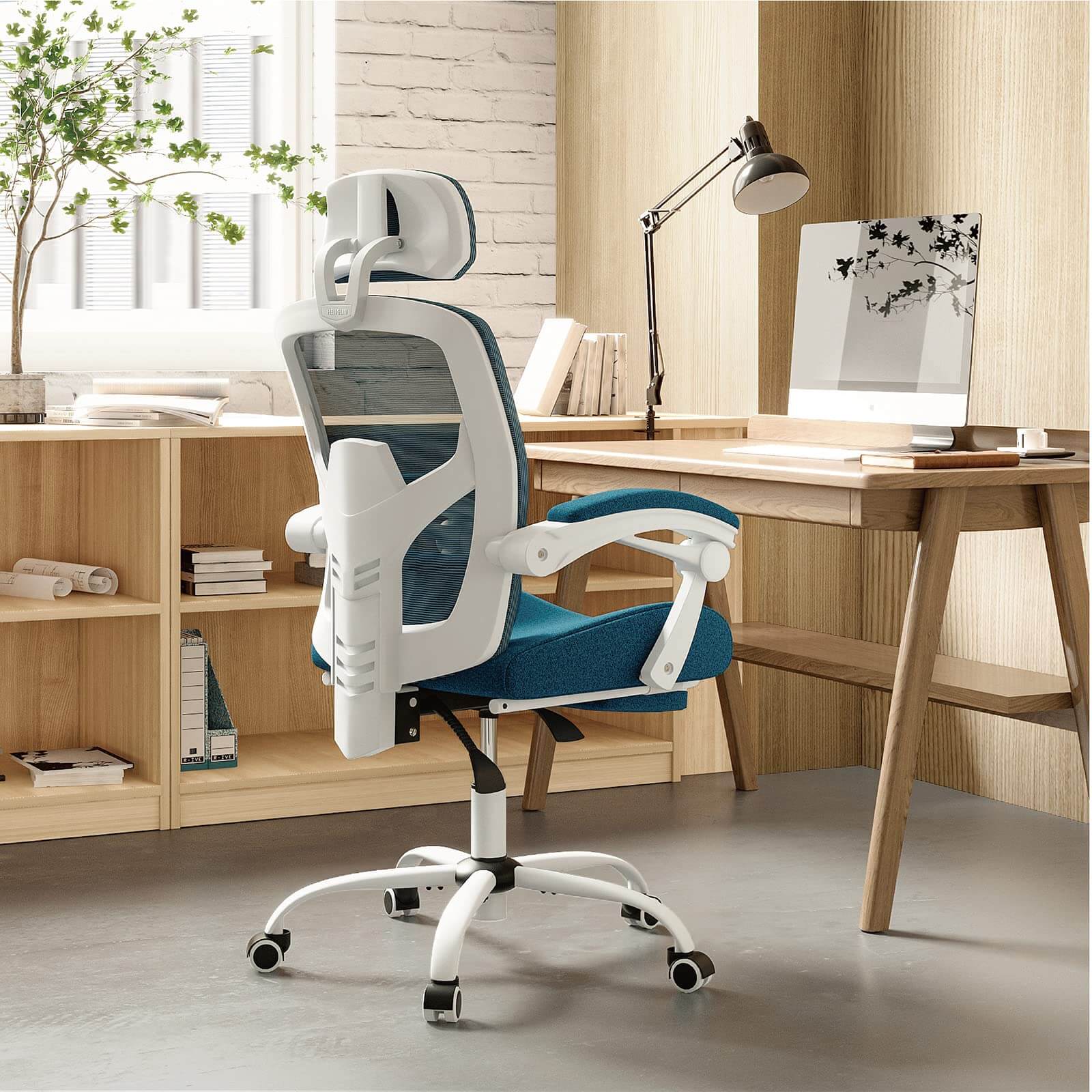 JOYFINITY Retractable Footrest Ergonomic Swivel Office Chair with Lumbar Support Pillow and Padded Armrests