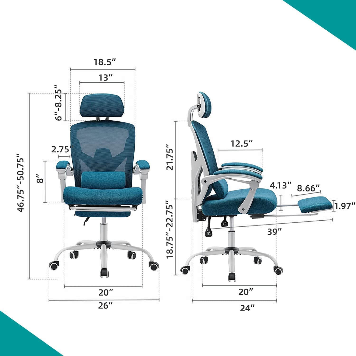 JOYFINITY Retractable Footrest Ergonomic Swivel Office Chair with Lumbar Support Pillow and Padded Armrests