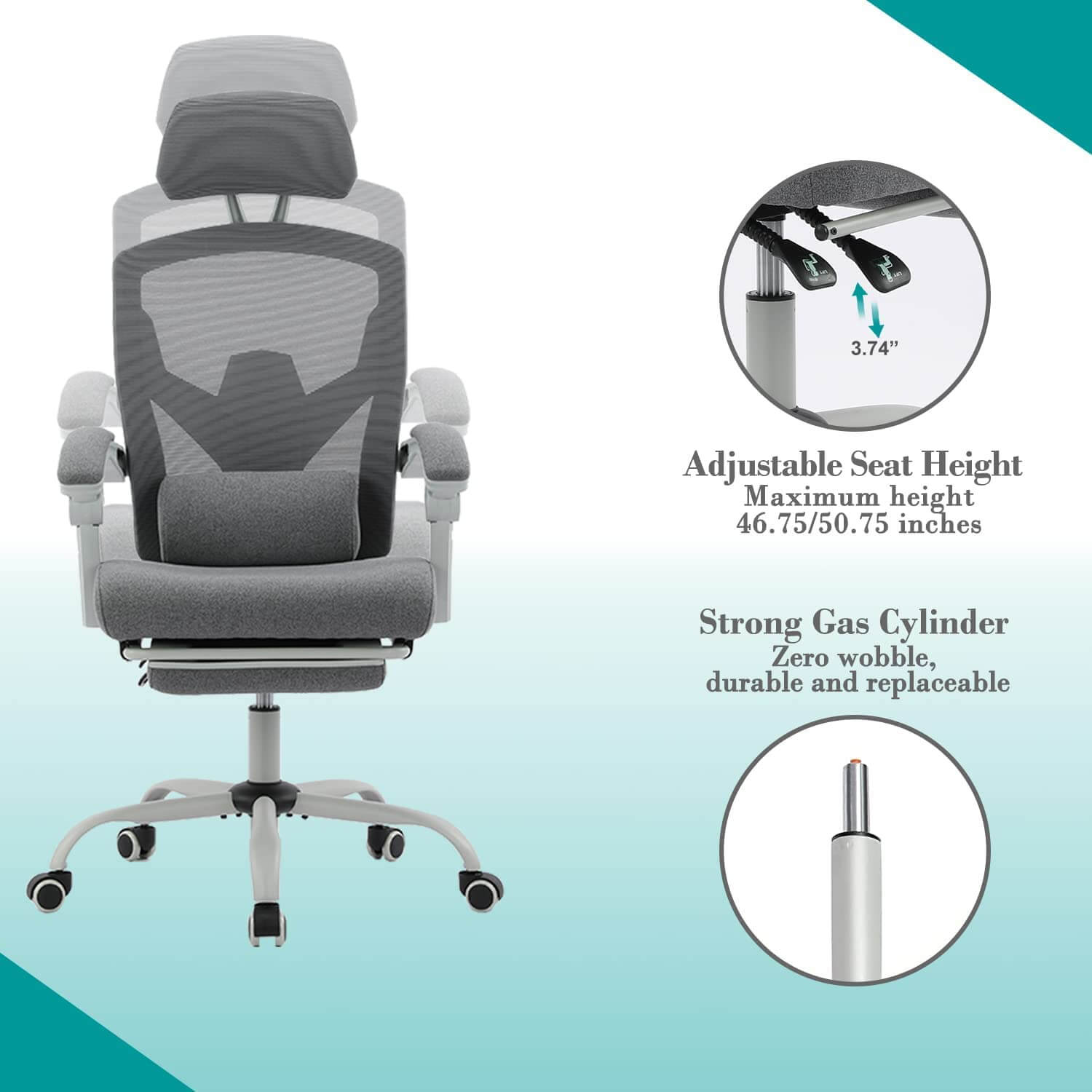 JOYFINITY Retractable Footrest Ergonomic Swivel Office Chair with Lumbar Support Pillow and Padded Armrests