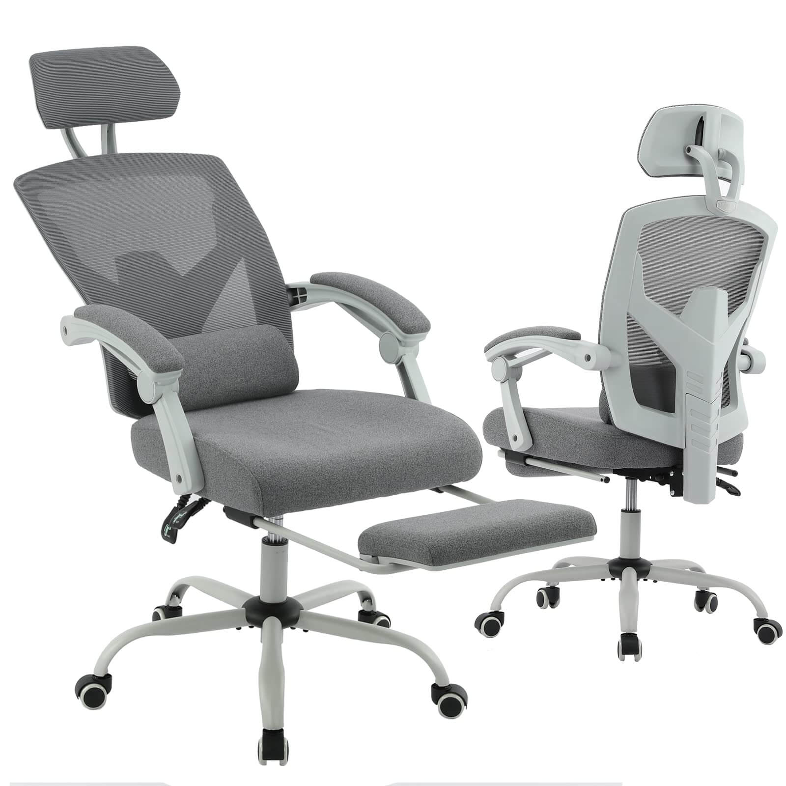 JOYFINITY Retractable Footrest Ergonomic Swivel Office Chair with Lumbar Support Pillow and Padded Armrests