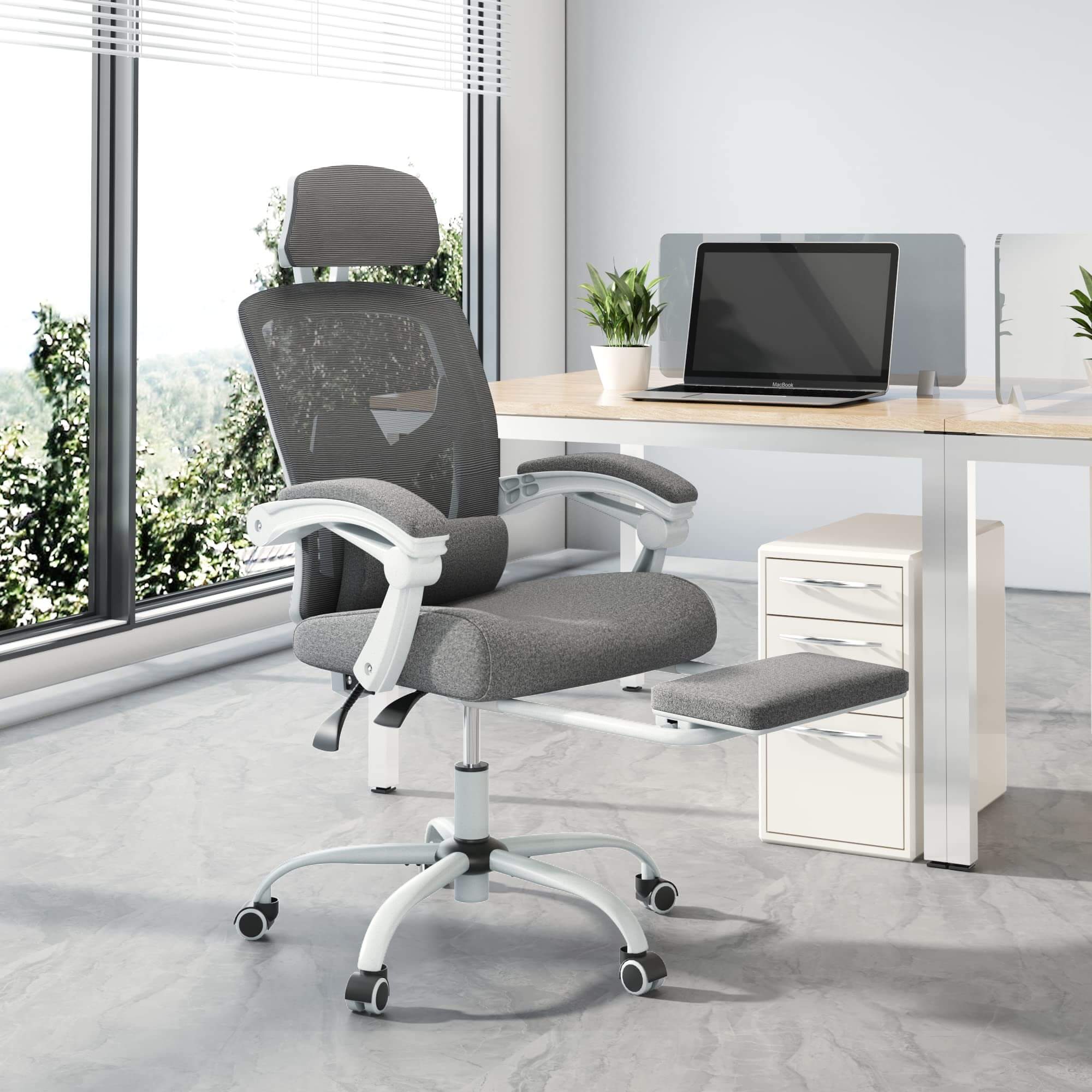 JOYFINITY Retractable Footrest Ergonomic Swivel Office Chair with Lumbar Support Pillow and Padded Armrests