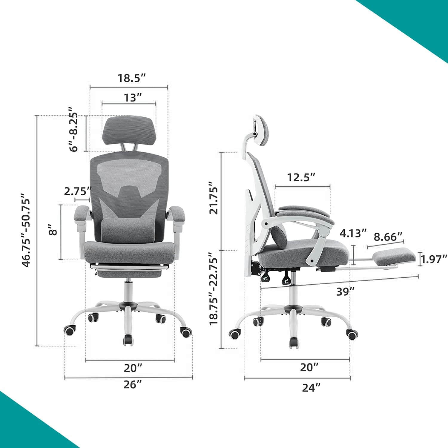 JOYFINITY Retractable Footrest Ergonomic Swivel Office Chair with Lumbar Support Pillow and Padded Armrests