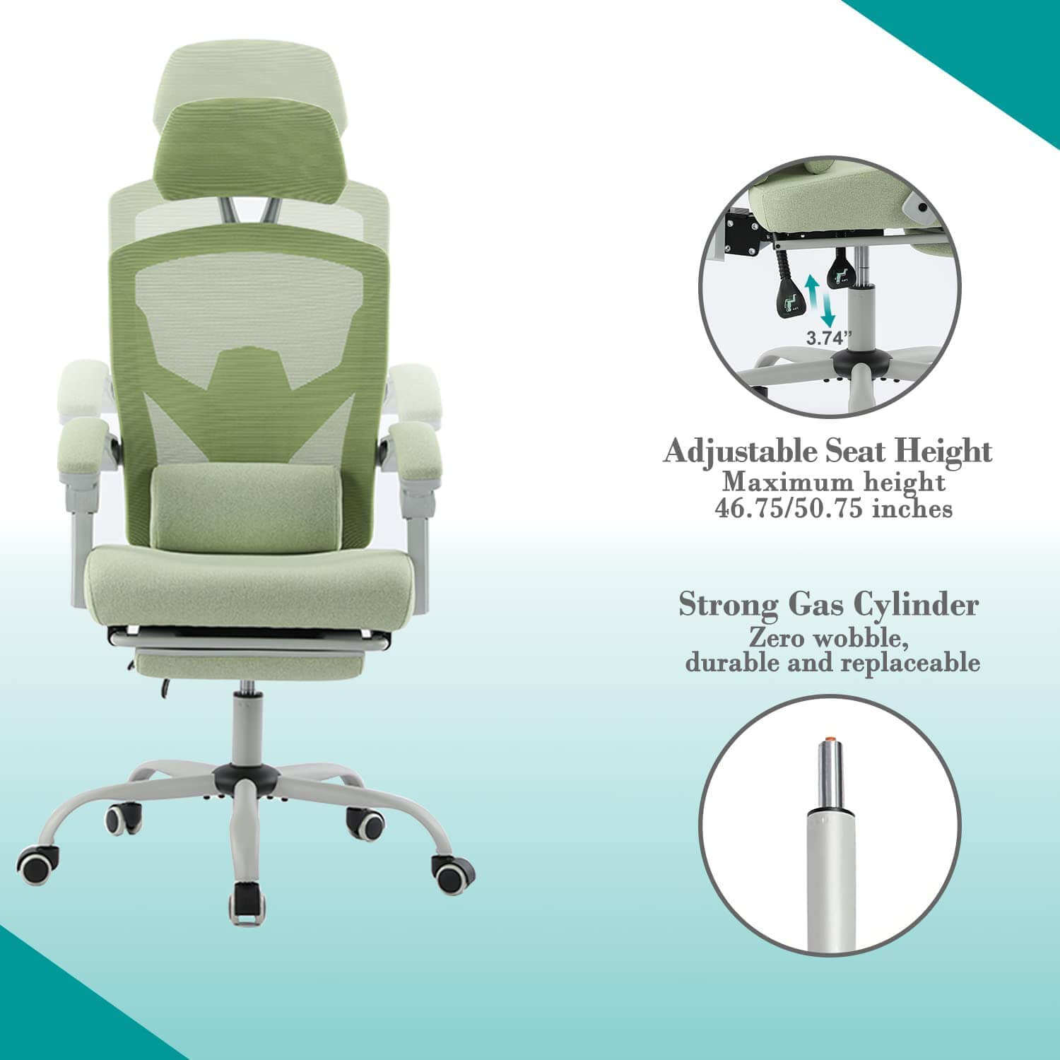 JOYFINITY Retractable Footrest Ergonomic Swivel Office Chair with Lumbar Support Pillow and Padded Armrests
