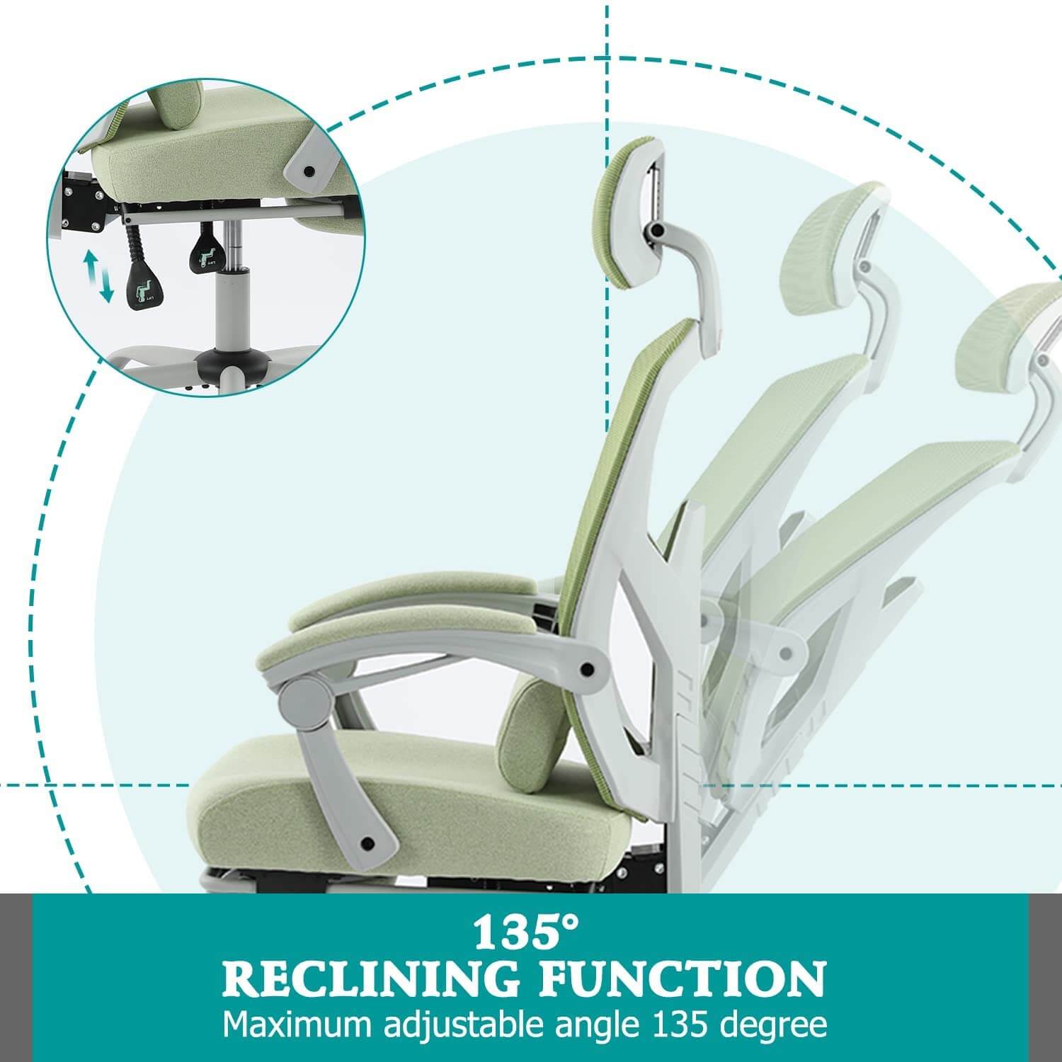 JOYFINITY Retractable Footrest Ergonomic Swivel Office Chair with Lumbar Support Pillow and Padded Armrests