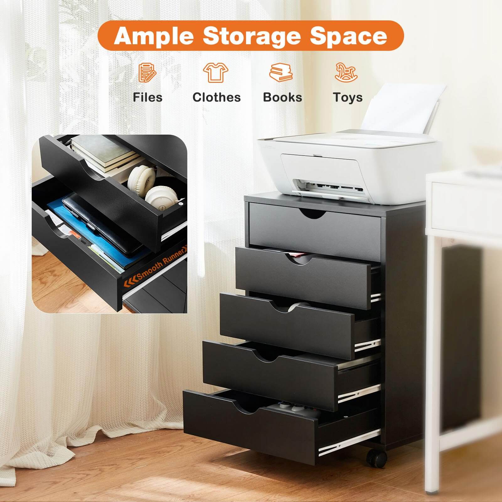 JOYFINITY Storage Cabinet Dressers with Wheels Mobile Organizer Drawers for Office, Bedroom, Home
