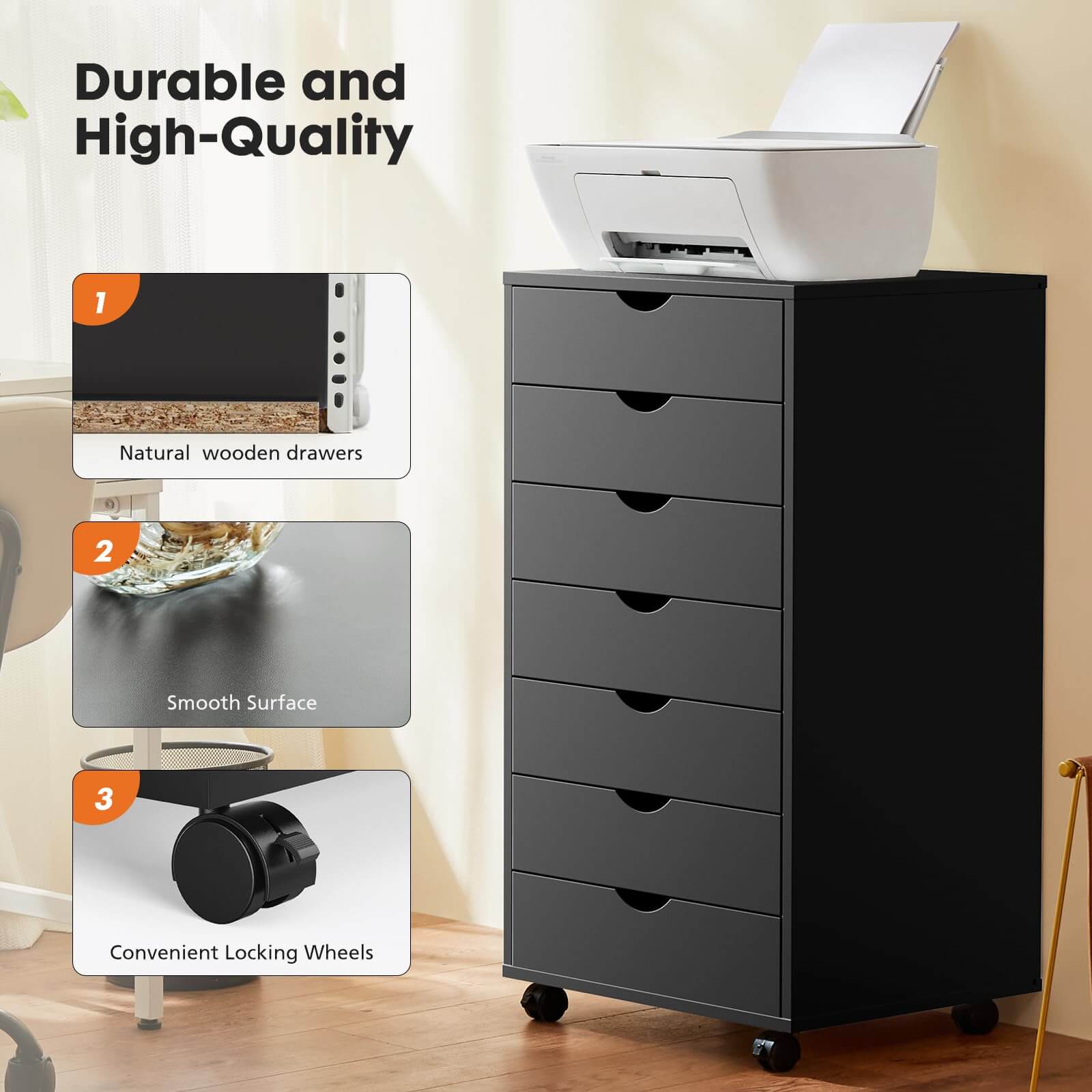 JOYFINITY Storage Cabinet Dressers with Wheels Mobile Organizer Drawers for Office, Bedroom, Home