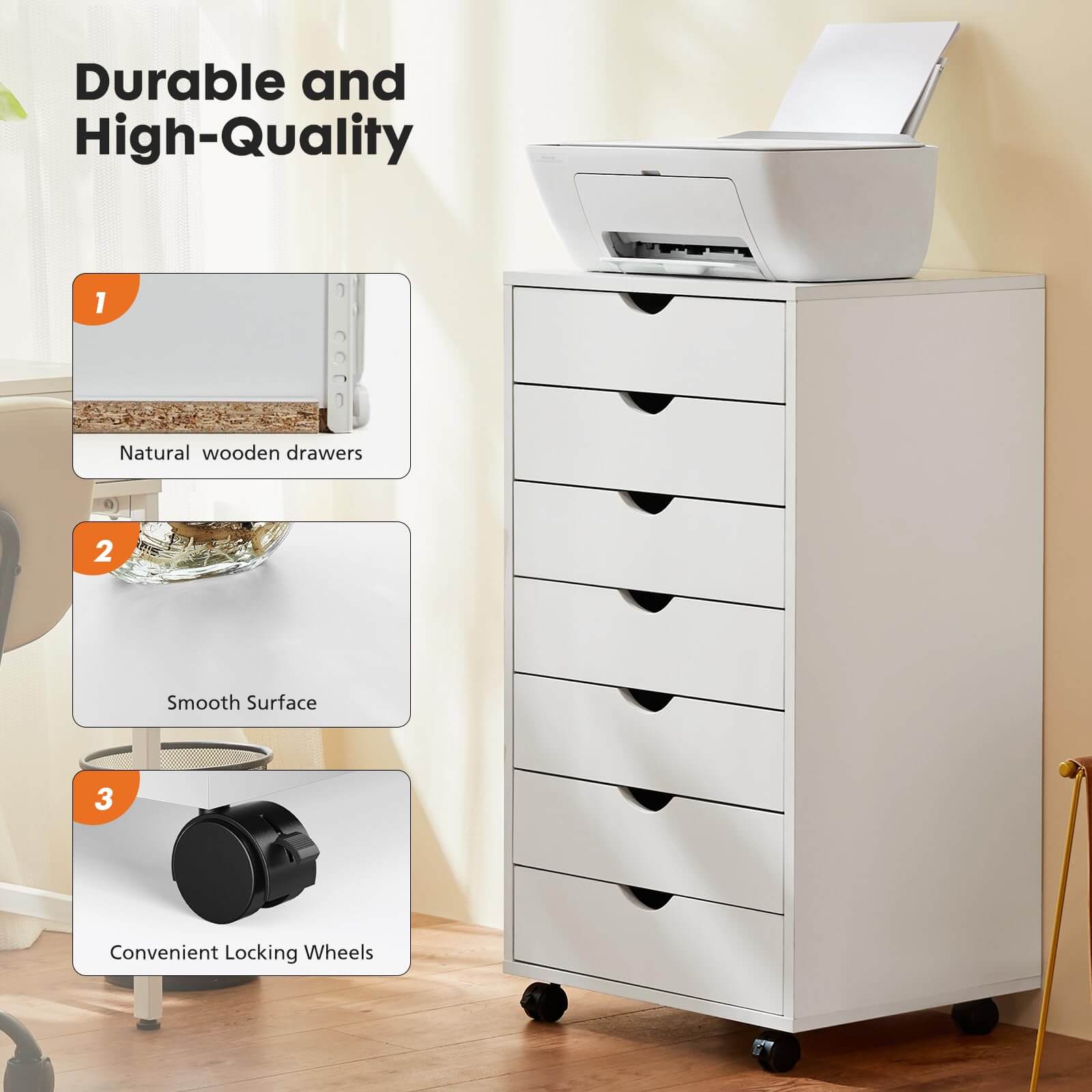 JOYFINITY Storage Cabinet Dressers with Wheels Mobile Organizer Drawers for Office, Bedroom, Home