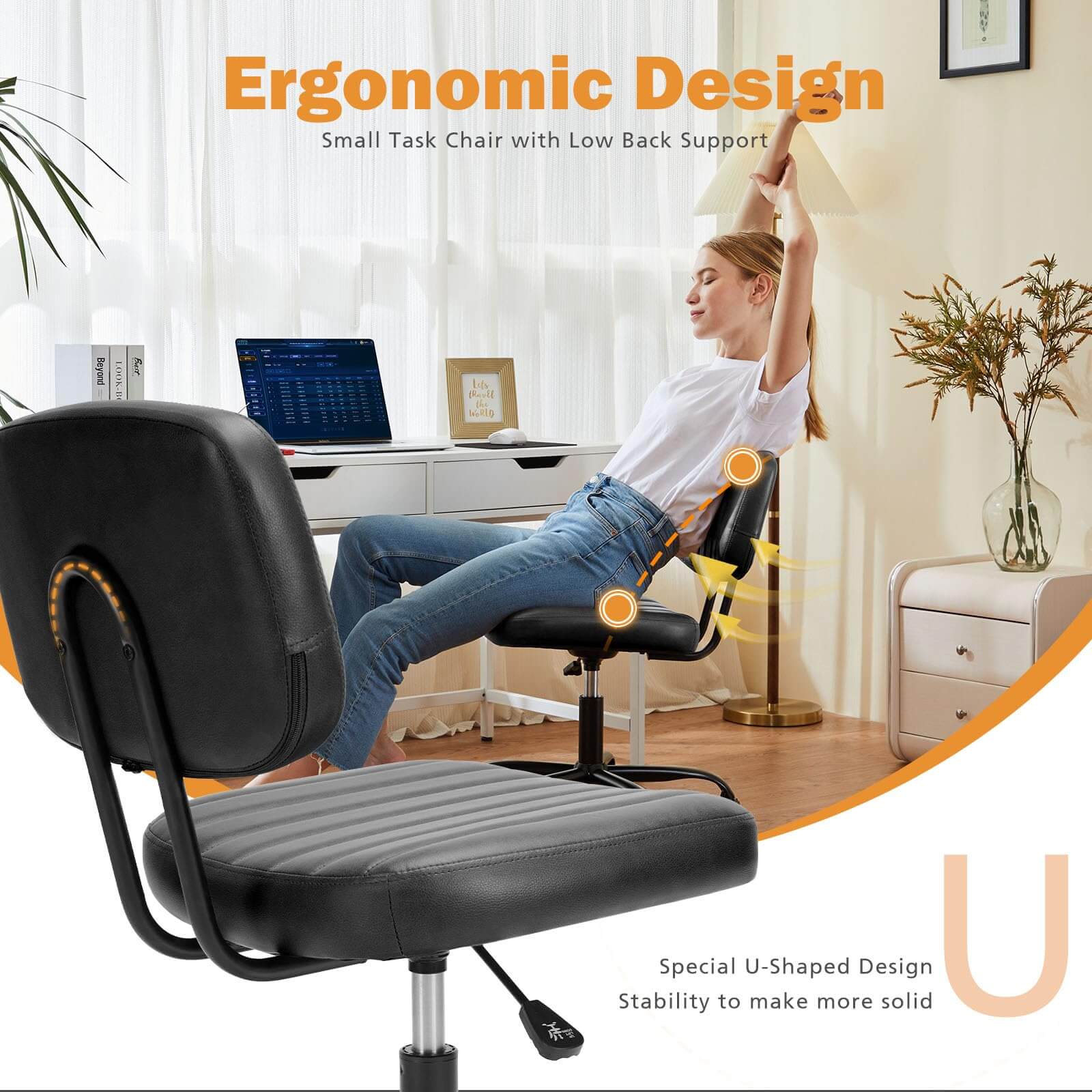 JOYFINITY Adjustable Height 360° Rolling Swivel Computer Task Chair without Arm