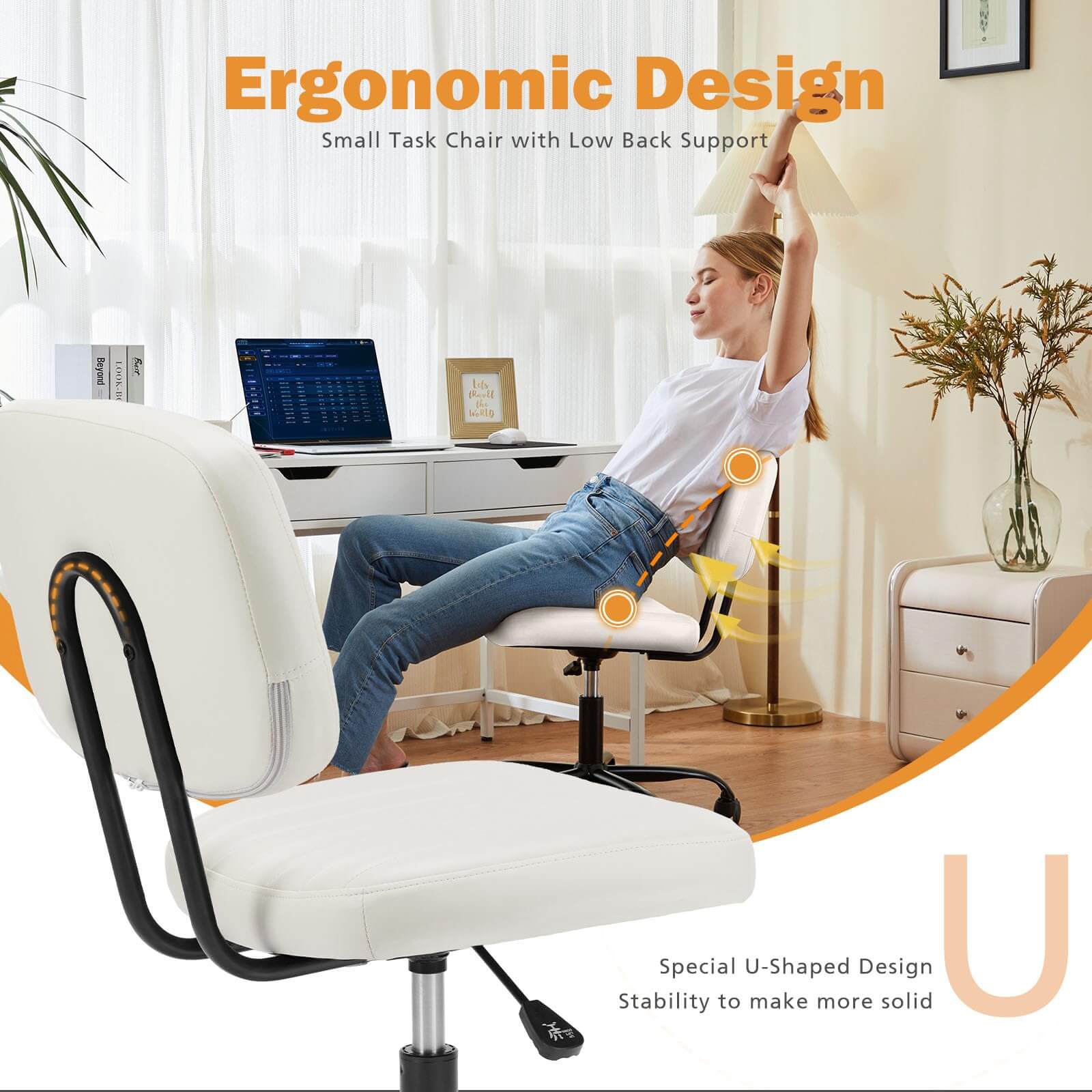 JOYFINITY Adjustable Height 360° Rolling Swivel Computer Task Chair without Arm