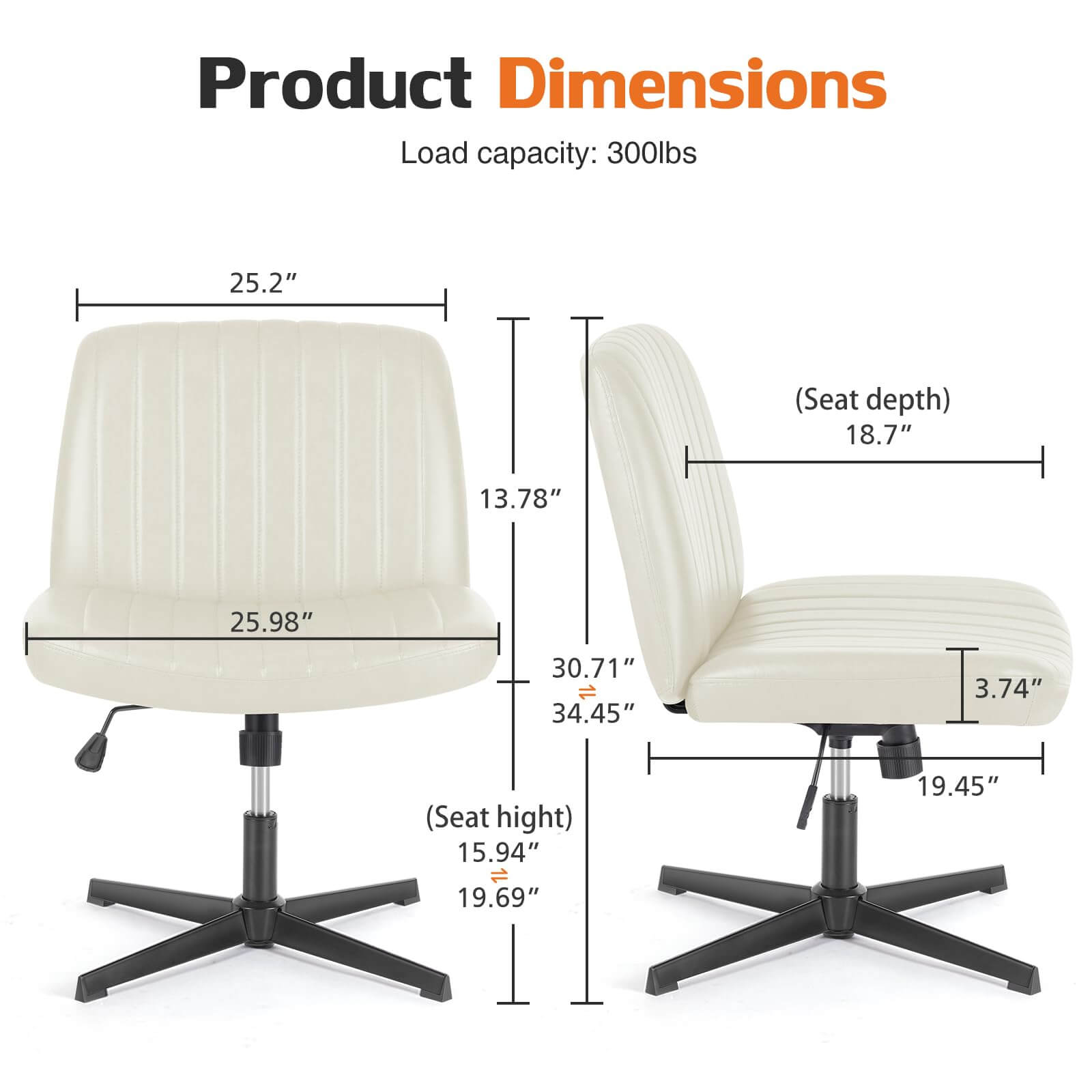 JOYFINITY Upgraded with Armrests Viral Criss Cross-Legged Chair With Wheels,Over Size Armless Swivel Home Office Chair