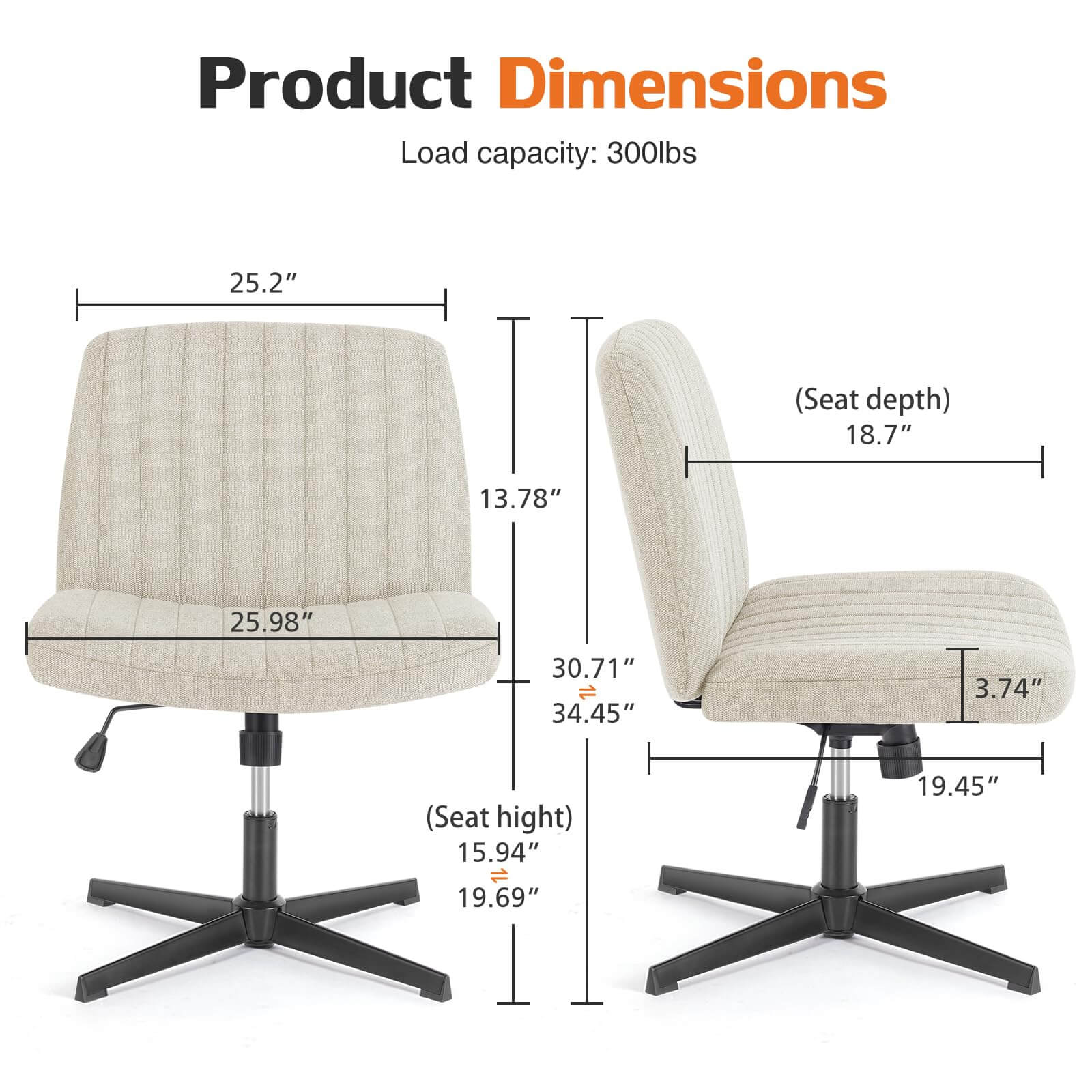 JOYFINITY Upgraded with Armrests Viral Criss Cross-Legged Chair With Wheels,Over Size Armless Swivel Home Office Chair