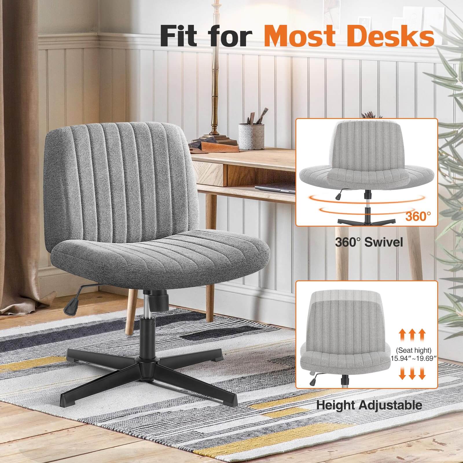 JOYFINITY Upgraded with Armrests Viral Criss Cross-Legged Chair With Wheels,Over Size Armless Swivel Home Office Chair