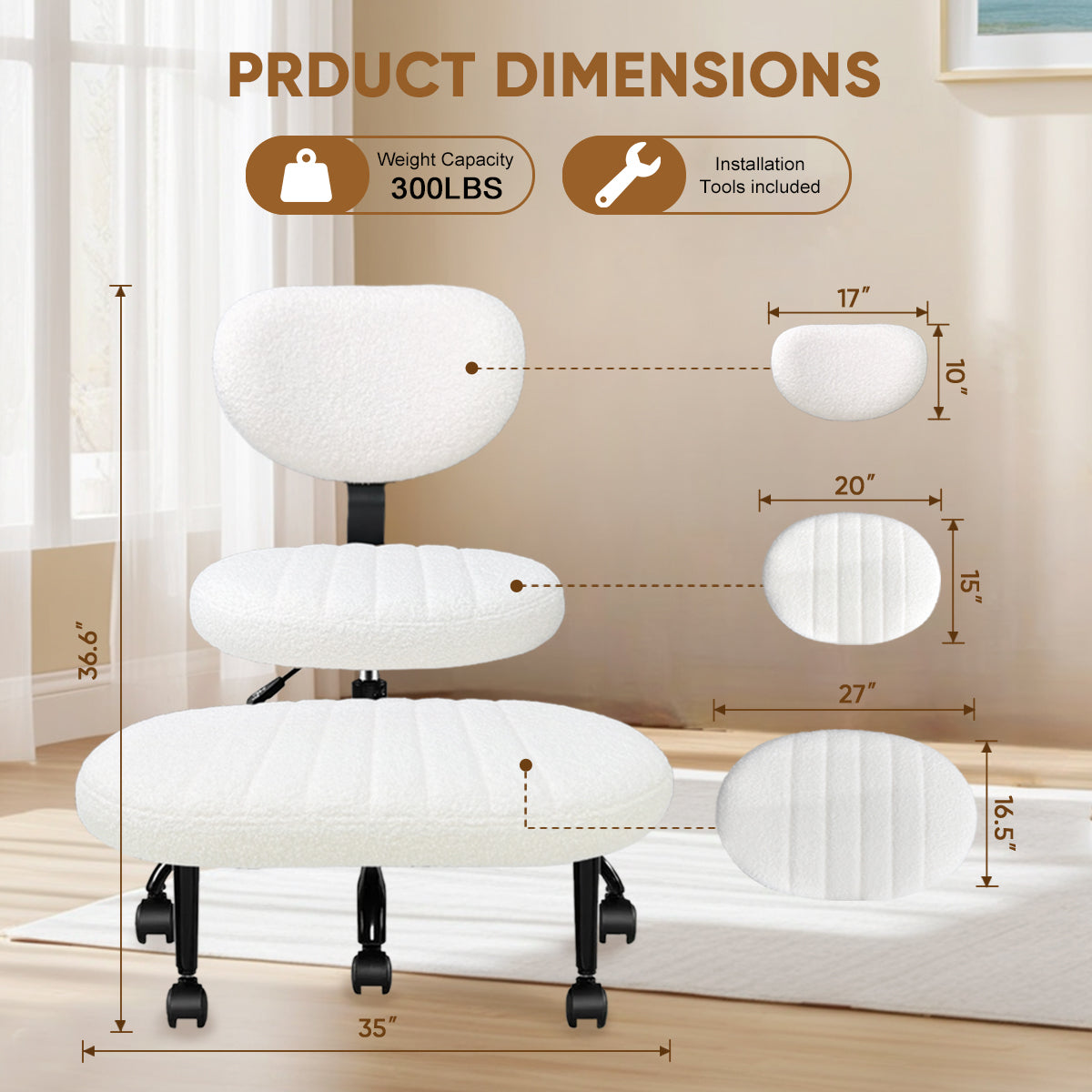 JOYFINITY Ergonomic Cross-Legged Office Chair with Wheels - Height-Adjustable for Meditation, ADHD-Friendly Desks & Yoga - Wide Crisscross Design with Lumbar Support, Kneeling Chair