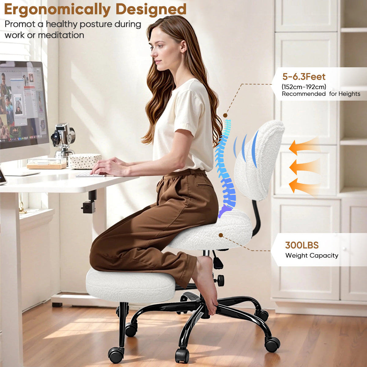 JOYFINITY Ergonomic Cross-Legged Office Chair with Wheels - Height-Adjustable for Meditation, ADHD-Friendly Desks & Yoga - Wide Crisscross Design with Lumbar Support, Kneeling Chair