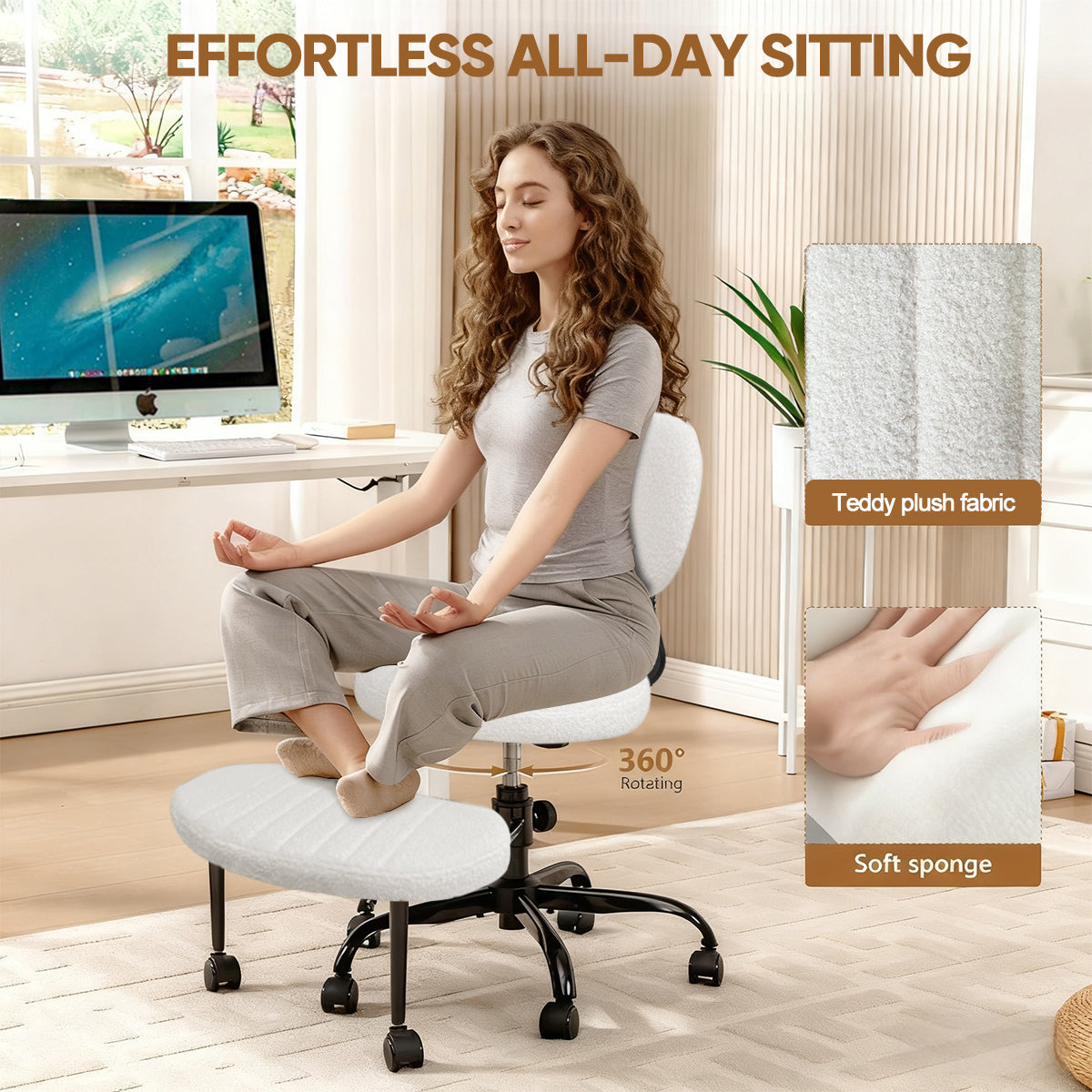 JOYFINITY Ergonomic Cross-Legged Office Chair with Wheels - Height-Adjustable for Meditation, ADHD-Friendly Desks & Yoga - Wide Crisscross Design with Lumbar Support, Kneeling Chair