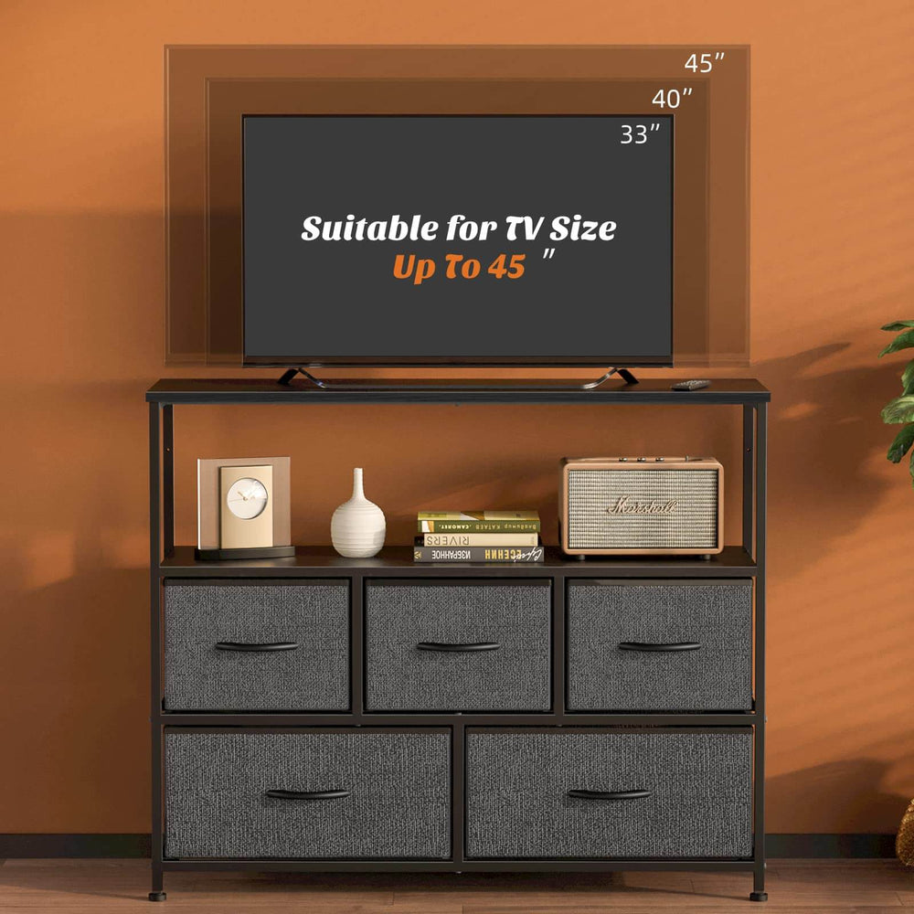 JOYFINITY 38 in Open Storage Shelf TV Stand with 5 Fabric Drawers for
